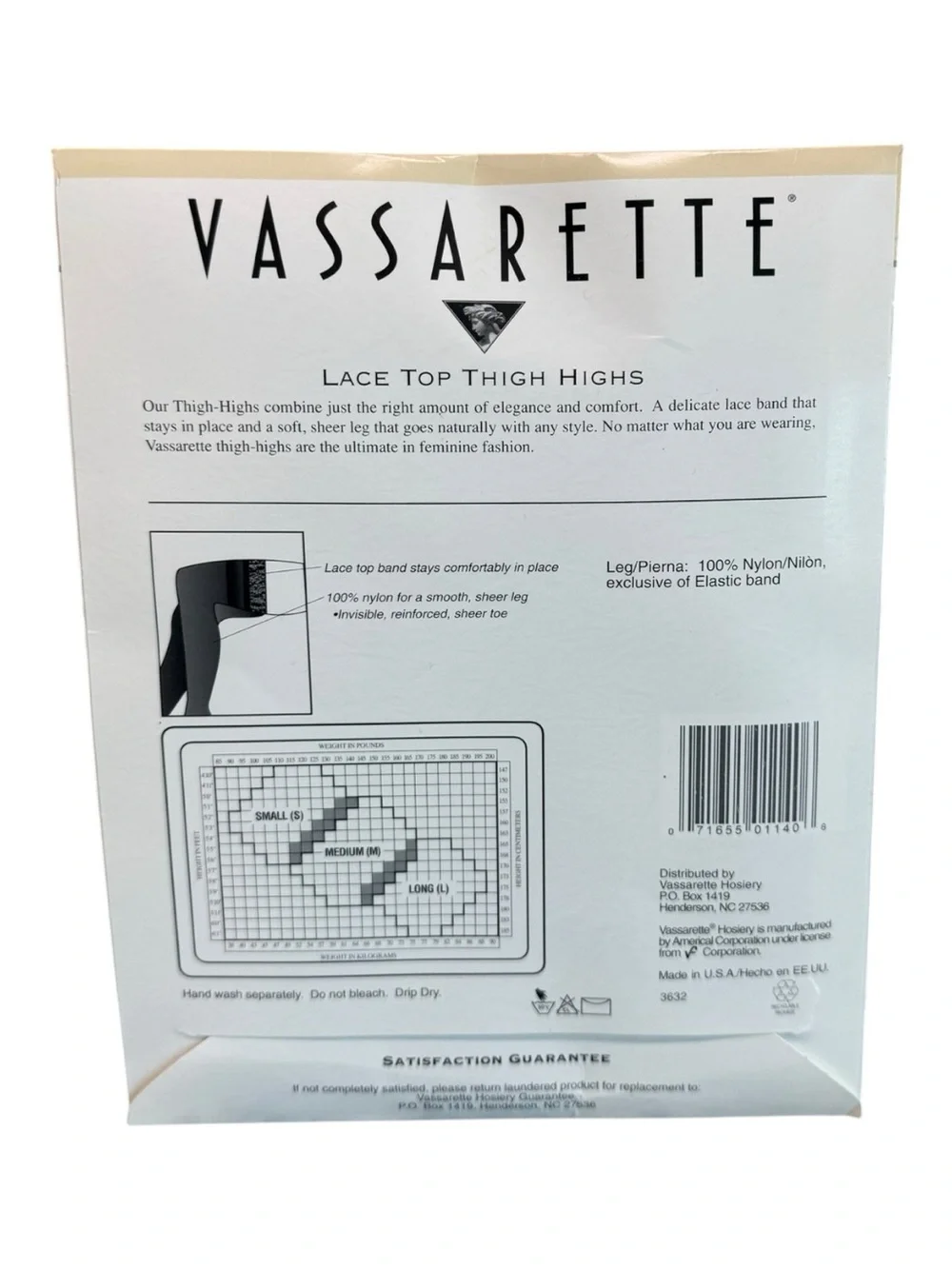 Vassarette Lace Top Thigh High Sheer Nylon Stockings Size Long Black 8030 NOS